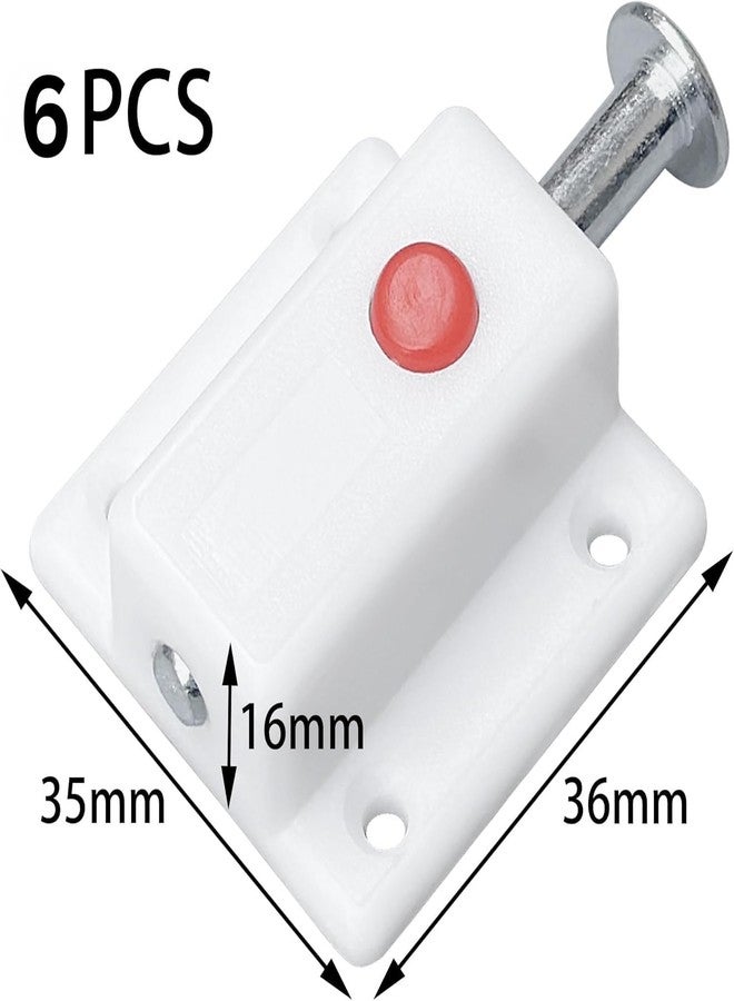 Valajogi 6 Pcs Spring Loaded Push Button Door Lock - Automatic Touch Release Cabinet Latch, Magnetic-Free Push to Open for Kitchen Cabinets, Drawers & Furniture Doors | Easy Installation (White) - Image 2